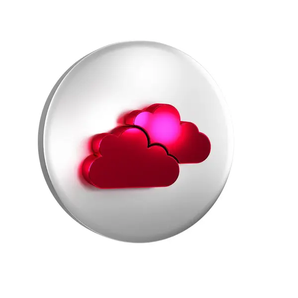 在透明的背景下孤立的红云图标 银圆按钮 — 图库照片