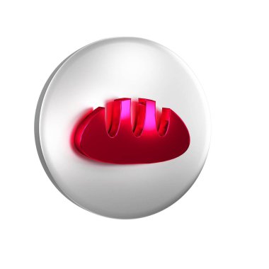 Şeffaf arkaplanda kırmızı ekmek simgesi izole edildi. Gümüş daire düğmesi..