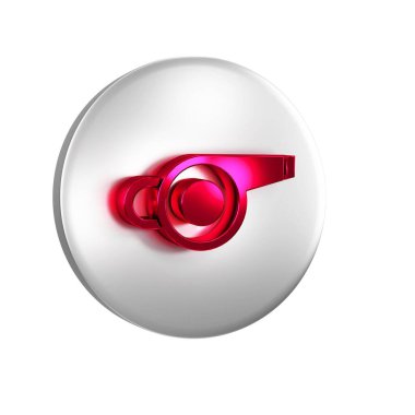 Kırmızı Düdük simgesi şeffaf arkaplanda izole edildi. Hakem sembolü. Spor ve spor burcu. Gümüş daire düğmesi..