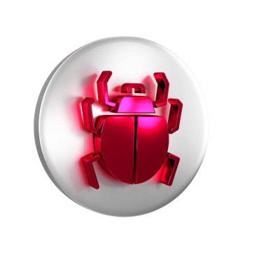 Kırmızı Mite simgesi şeffaf arkaplanda izole edildi. Gümüş daire düğmesi..