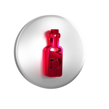 Şeffaf arkaplanda kırmızı şarap ikonu izole edilmiş. Gümüş daire düğmesi.