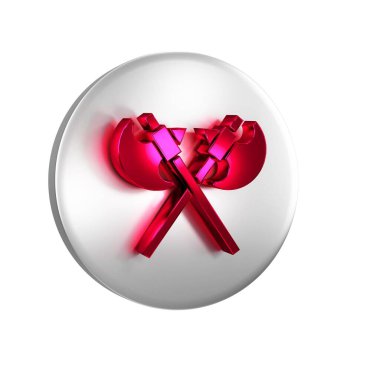 Kızıl Haç Ortaçağ balta simgesi şeffaf arkaplanda izole edildi. Savaş baltası, cellat baltası. Ortaçağ silahı. Gümüş daire düğmesi.