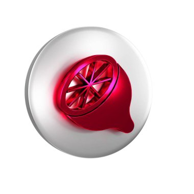 Kırmızı Limon simgesi şeffaf arkaplanda izole edildi. Gümüş daire düğmesi.