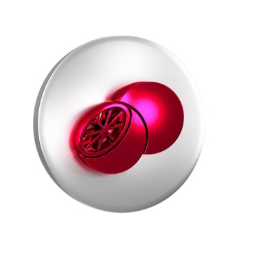 Kırmızı Turuncu meyve simgesi şeffaf arkaplanda izole edildi. Gümüş daire düğmesi.