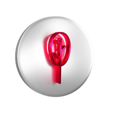 Kırmızı ıspanak simgesi şeffaf arkaplanda izole edildi. Gümüş daire düğmesi.