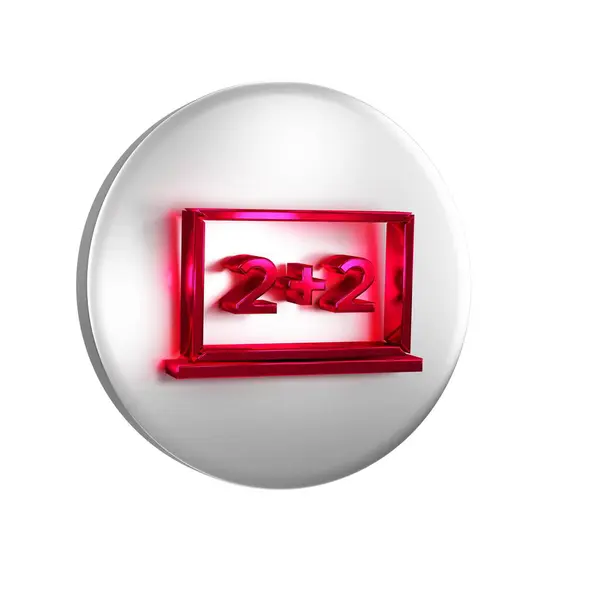 透明な背景に隔離された赤いチョークボードアイコン スクールブラックボードサイン シルバーサークルボタン — ストック写真