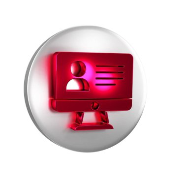 Kırmızı Çevrimiçi sınıf simgesi şeffaf arkaplanda izole edildi. Çevrimiçi eğitim kavramı. Gümüş daire düğmesi.