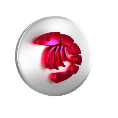 Kırmızı karides simgesi şeffaf arkaplanda izole edildi. Gümüş daire düğmesi.