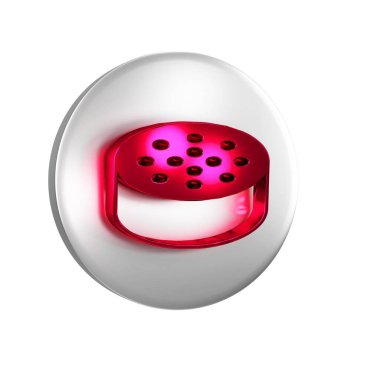 Kırmızı Su algılayıcı simgesi şeffaf arkaplanda izole edildi. Gümüş daire düğmesi.