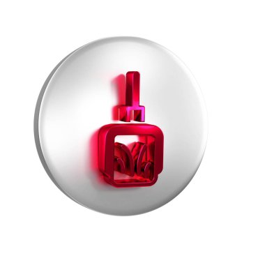 Kırmızı faraş simgesi şeffaf arkaplanda izole edildi. Temizlik işleri. Gümüş daire düğmesi.