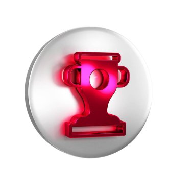 Kırmızı Ödül kupası simgesi şeffaf arkaplanda izole edildi. Galibiyet ödülü sembolü. Şampiyonluk ya da yarışma kupası. Spor başarısı işareti. Gümüş daire düğmesi.