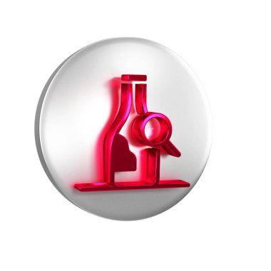 Şeffaf arkaplanda kırmızı şarap ikonu izole edilmiş. Şarapla ilgili detaylar. Gümüş daire düğmesi.
