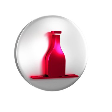 Şeffaf arkaplanda kırmızı şarap ikonu izole edilmiş. Gümüş daire düğmesi.