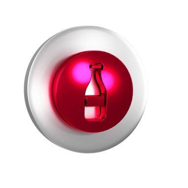 Kırmızı Şişe simgesi şeffaf arkaplanda izole edildi. Gümüş daire düğmesi.