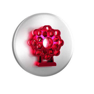 Kırmızı dönme dolap simgesi şeffaf arkaplanda izole edildi. Eğlence parkı. Çocuklar için eğlence parkı, eğlence parkı. Gümüş daire düğmesi.