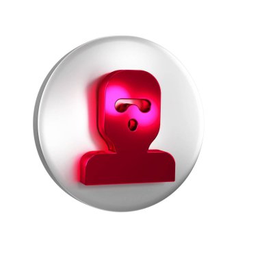 Kırmızı Hırsız maskesi simgesi şeffaf arkaplanda izole edildi. Haydut maskesi, suçlu adam. Gümüş daire düğmesi.