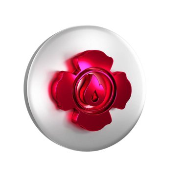 Kırmızı İtfaiyeci simgesi saydam arkaplanda izole edildi. Gümüş daire düğmesi.