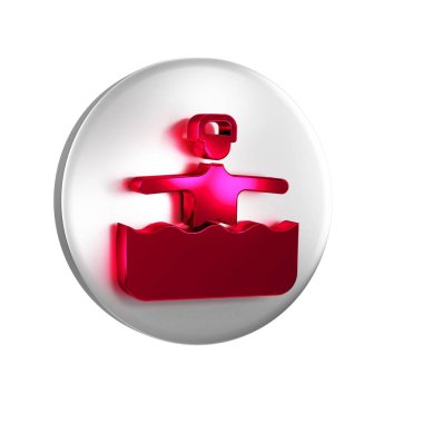 Kırmızı Su jimnastik ikonu şeffaf arka planda izole edilmiş. Gümüş daire düğmesi.