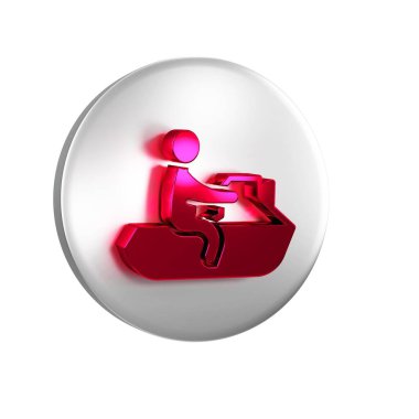 Kırmızı Jet kayak simgesi şeffaf arkaplanda izole edildi. Su motoru. Olağanüstü bir spor. Gümüş daire düğmesi.