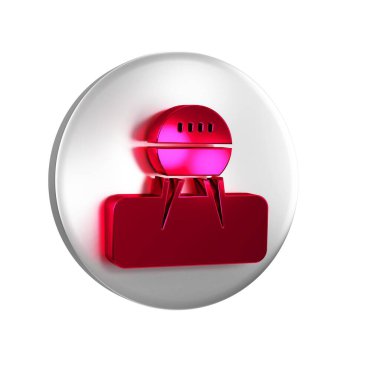 Kırmızı Barbekü Izgara simgesi şeffaf arkaplanda izole edildi. Barbekü ızgara partisi. Gümüş daire düğmesi.