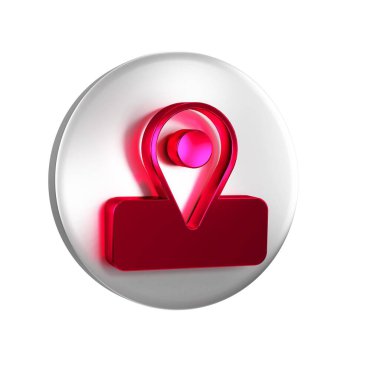 Kamp ya da turlar için kırmızı bölge ve seyahat simgesi saydam arka planda izole edilmiş. Gümüş daire düğmesi.