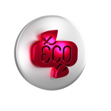 Kırmızı Yaprak Çevre sembolü simgesi şeffaf arkaplanda izole edildi. Pankart, etiket, etiket, logo, çevre yeşili etiketi. Gümüş daire düğmesi.