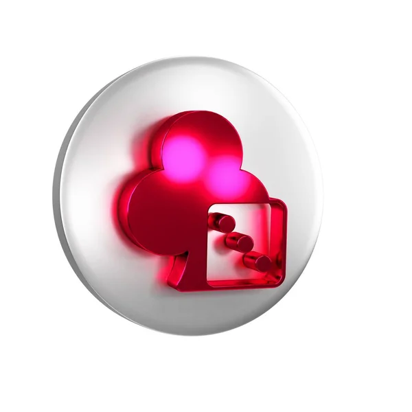 红色游戏骰子图标隔离在透明的背景下 赌场赌博 银圆按钮 — 图库照片