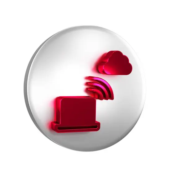 红色网络云端连接图标在透明的背景下被隔离 社会技术 云计算概念 银圆按钮 — 图库照片