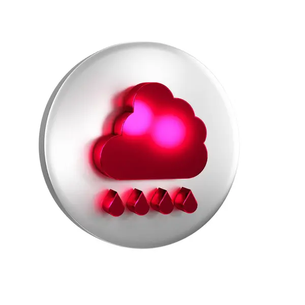 红云与雨图标隔离在透明的背景 雨云降水与雨滴 银圆按钮 — 图库照片
