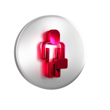 Kızıl İş Adamı simgesi şeffaf arkaplanda izole edildi. İş simgesi kullanıcı profili simgesi simgesi. Erkek kullanıcı işareti. Gümüş daire düğmesi.