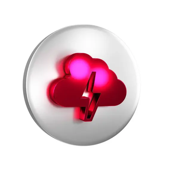 红色风暴图标孤立在透明的背景下 云和雷电的迹象 暴风雨的天气标志 银圆按钮 — 图库照片