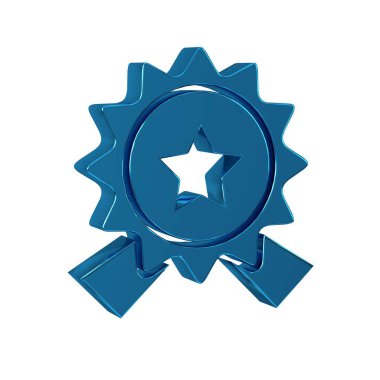 Şeffaf arkaplanda yıldız simgesi olan Mavi Madalya. Kazanan başarı işareti. Ödül madalyası. .