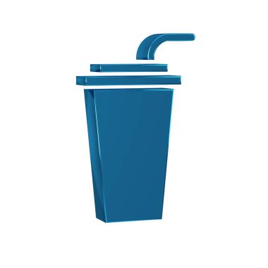 Şeffaf arka planda izole edilmiş pipet ve su ikonu içilen mavi kağıt bardak. Soda bardağı. Taze soğuk içecek sembolü. .