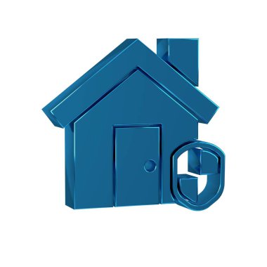 Mavi Saray koruma altında. Şeffaf bir arkaplanda izole edilmiş. Ev ve kalkan. Koruma, güvenlik, güvenlik, koruma, savunma kavramı. .