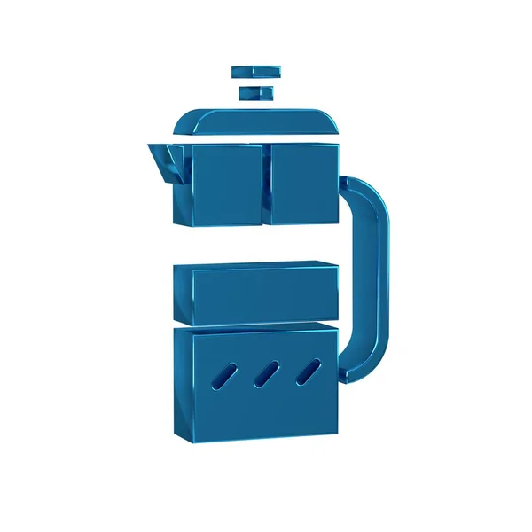 Blue French press icon isolated on transparent background. .