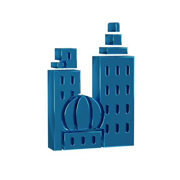 Blue City landscape icon isolated on transparent background. Metropolis architecture panoramic landscape. .