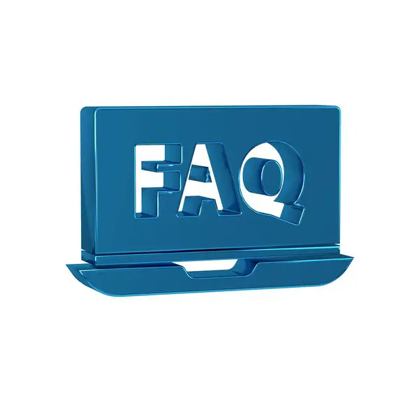 Blue Laptop and FAQ icon isolated on transparent background. Adjusting, service, setting, maintenance, repair, fixing. .