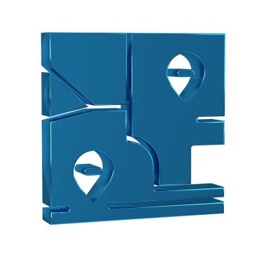 Şeffaf arkaplanda konum imleci simgesi izole edilmiş mavi katlı harita. .