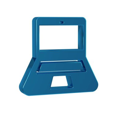 Mavi dizüstü bilgisayar simgesi şeffaf arkaplanda izole edildi. Boş ekran işaretli bilgisayar defteri. .