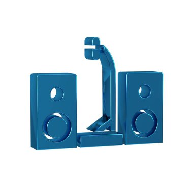 Şeffaf arkaplanda iki hoparlör simgesi olan Blue Home stereo. Müzik sistemi. .