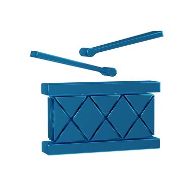 Mavi müzik aleti davul ve baget çubukları simgesi şeffaf arkaplanda izole. .