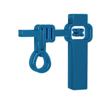 Mavi Darağacı ip ilmeği asılı ikonu şeffaf arkaplanda izole edildi. İpe bağlanmış halat. İntihar, asılma ya da linç. .