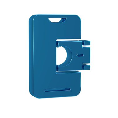 Mavi Mobil bankacılık simgesi şeffaf arkaplanda izole edildi. Cep telefonu ekranına cep telefonu bankacılığı yoluyla para aktar. .