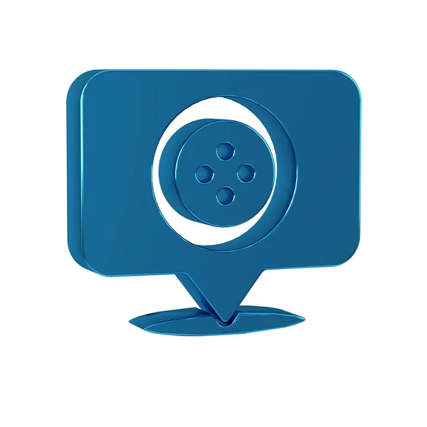 Blue Location tailor shop icon isolated on transparent background. .