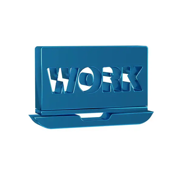 Blue Laptop with text work icon isolated on transparent background. .