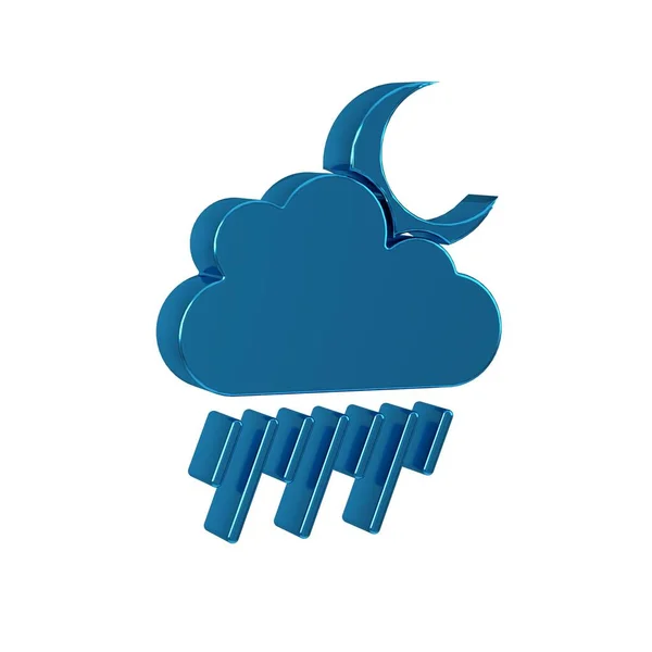 Blue Cloud with rain and moon icon isolated on transparent background. Rain cloud precipitation with rain drops. .