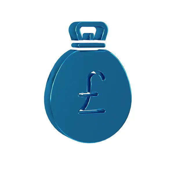 Blue Money bag with pound icon isolated on transparent background. Pound GBP currency symbol. .