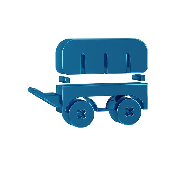 Blue Wild west covered wagon icon isolated on transparent background. .