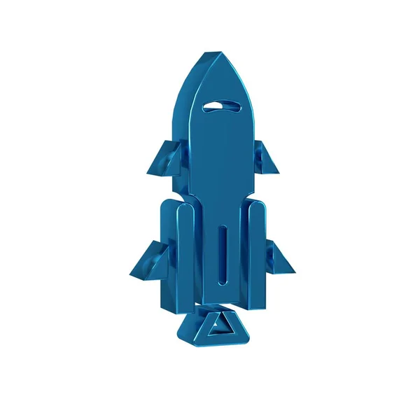 Blue Rocket ship with fire icon isolated on transparent background. Space travel. .