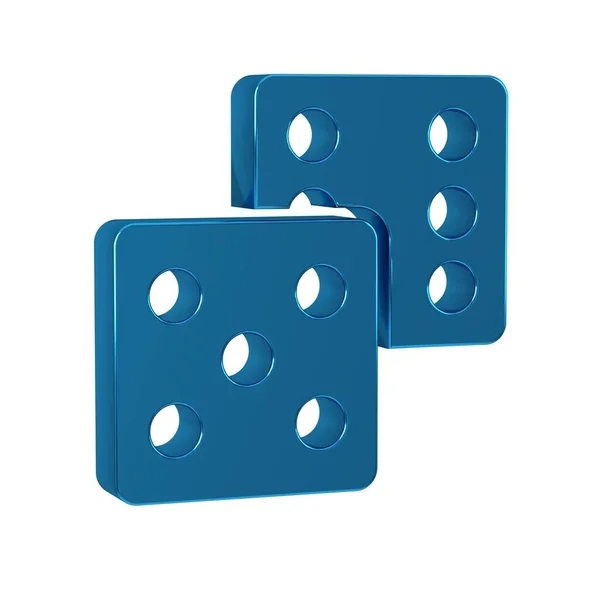 Blue Game dice icon isolated on transparent background. Casino gambling. .